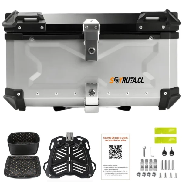 Maleta de moto Top case 65 litros Aluminio Gris desmontable SRL