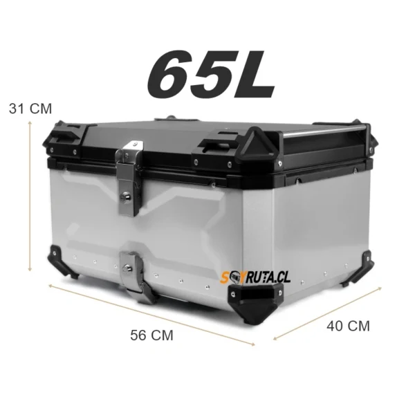 Maleta de moto Top case 65 litros Aluminio Gris desmontable SRL