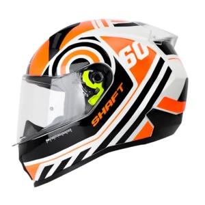 Casco moto shaft duelo blanco naranjo