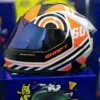 Casco moto shaft duelo blanco naranjo