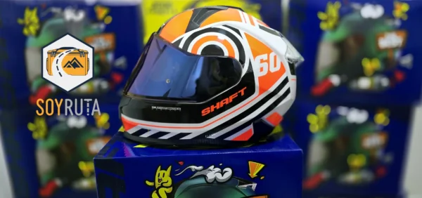 Casco moto shaft duelo blanco naranjo