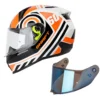Casco moto shaft duelo blanco naranjo