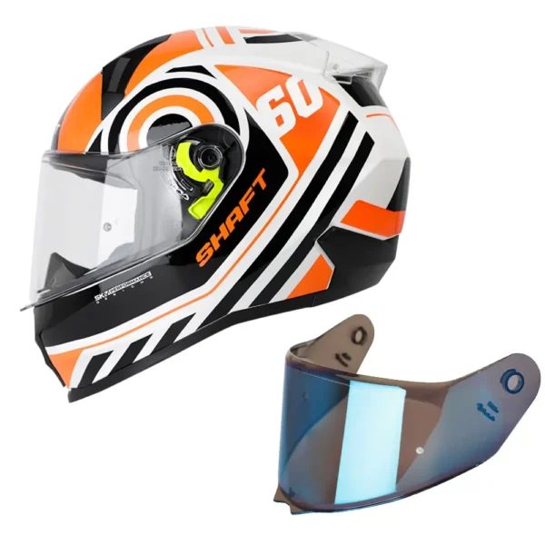 Casco moto shaft duelo blanco naranjo