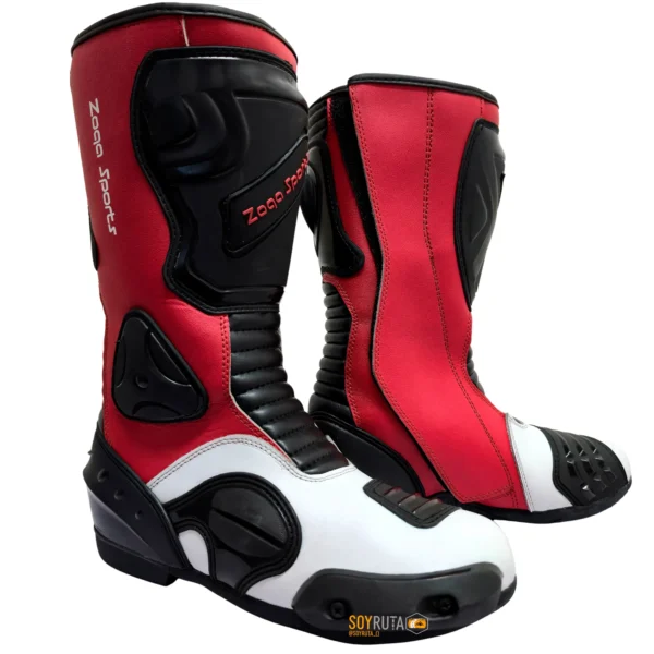 Botas de Moto racing rojo blanco Cuero BRC02