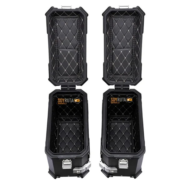 Maletas Moto Laterales Aluminio SRX72 Litros Con Anclaje Negro SOYRUTA (1) Maletas Moto Laterales Aluminio SRX72 Litros Con Anclaje Negro