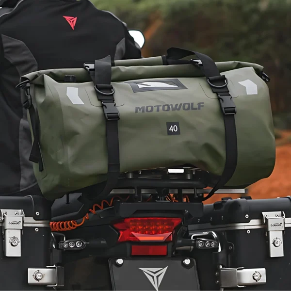 Bolso impermeable moto 40L Gris SOYRUTA (1) Pack Alforjas moto Impermeables 30L + Bolso Trasero 40L Moto | Kit Viaje 100L