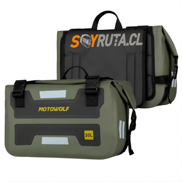 Alforjas Laterales Moto 30L Impermeables Verde Militar
