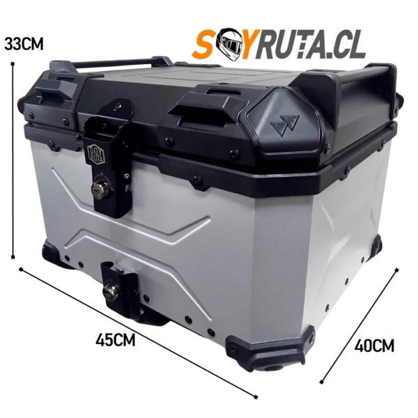 Maleta de moto Top case 55 litros Aluminio 2mm GRIS desmontable SRF SOYRUTA (1) Maleta de moto Top case 55 litros Aluminio 2mm GRIS desmontable SRF