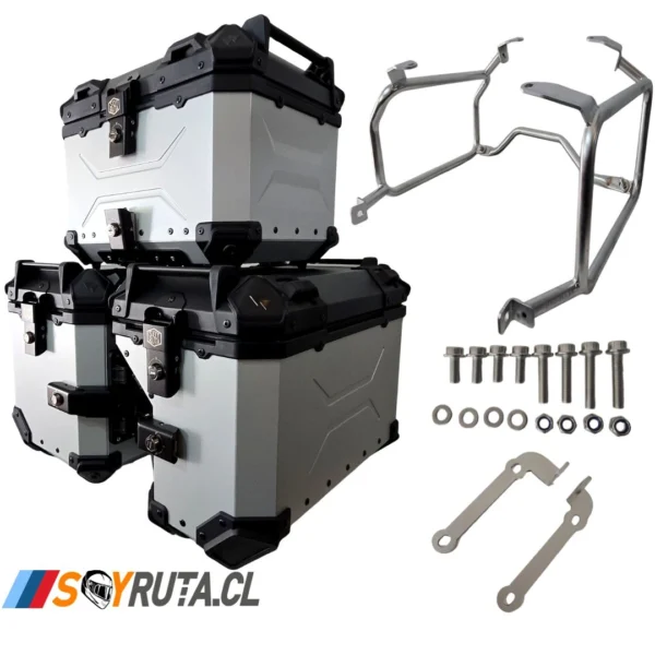 Maletas laterales aluminio BMW 12001250 SOYRUTA (13) PACK Maletas laterales 88L + Top case 45L + Anclajes aluminio BMW 1200/1250 Gris