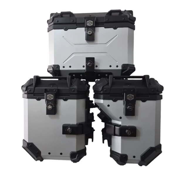 Maletas laterales aluminio BMW 12001250 SOYRUTA (2) PACK Maletas laterales 88L + Top case 45L + Anclajes aluminio BMW 1200/1250 Gris